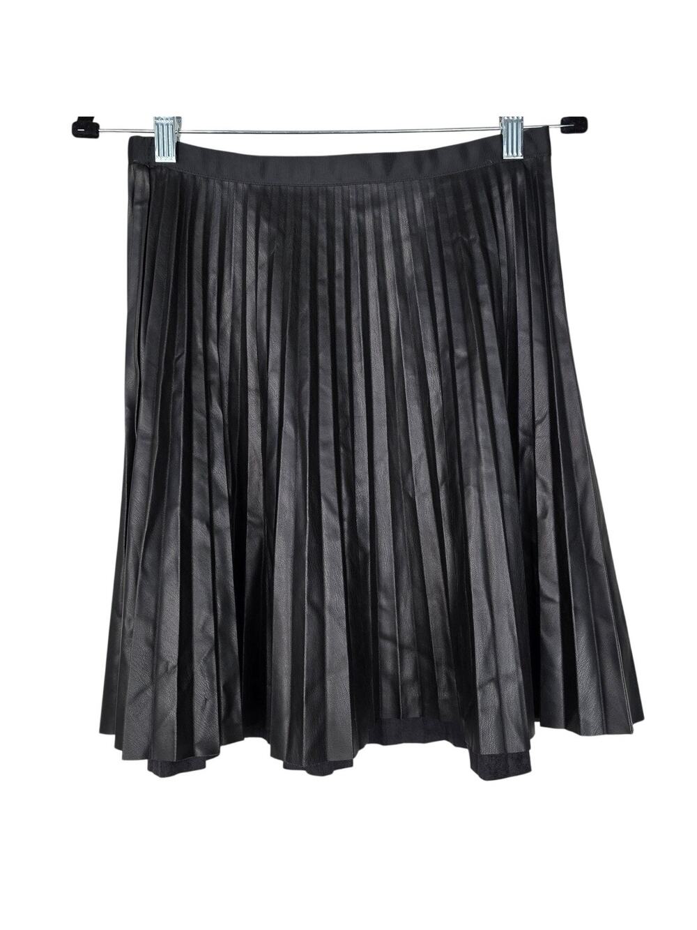 VILA Skirt Womens 38 Black Pleated‎ Faux Leather Short High Waist Mini Party